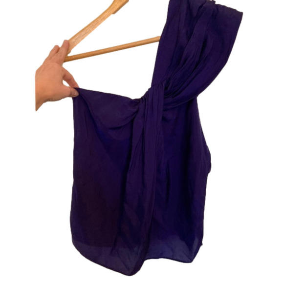 Club Monaco purple ruffle trim 1-shoulder top. 100% cupro. Sz 4. - Picture 1 of 6